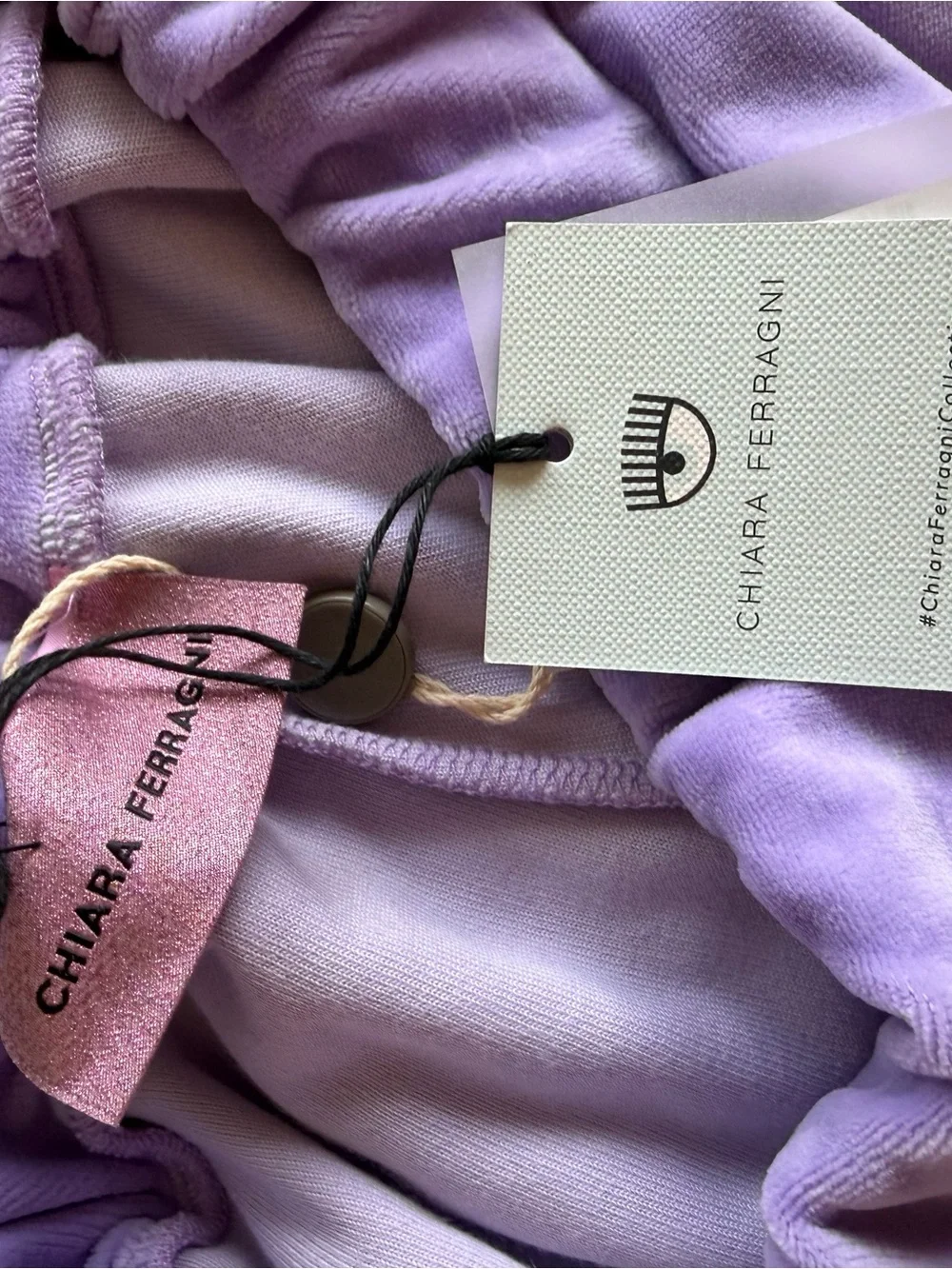 Chiara Ferragni Lavender Velour Athletic Shorts with Rhinestone Trim